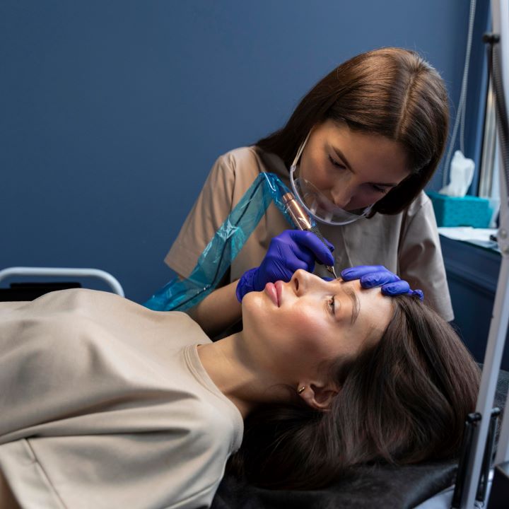 young woman getting beauty treatment her eyebrows